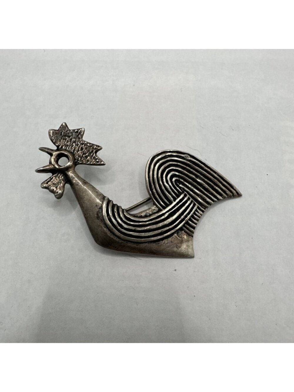 Unique Silver Rooster Handcrafted Marked Pin Brooch 2.25” - 1.5” 10.8gr